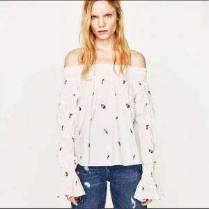 Zara Bare Shoulder Body Embroidered Top, Small